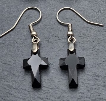Faceted Black Cross Dangles