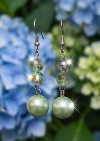Faceted Green & Pearl Bead Drops