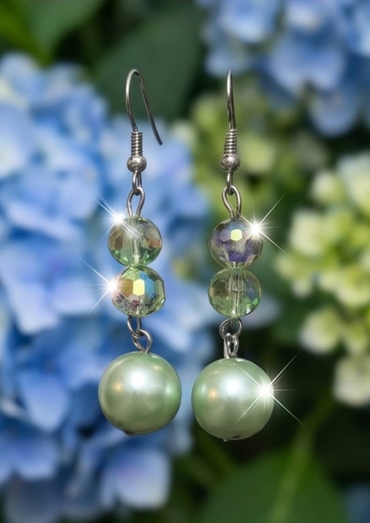 Faceted Green & Pearl Bead Drops